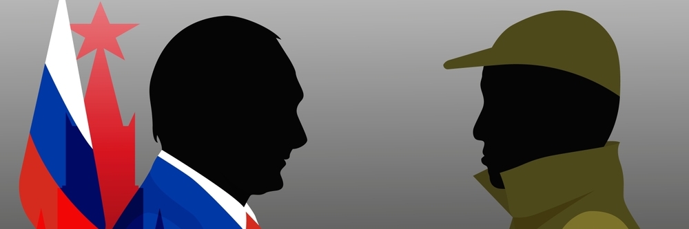 Abgebildete Bilder von Wladimir Putin und Jewgeni Prigoschin mit verschatteten Gesichtern